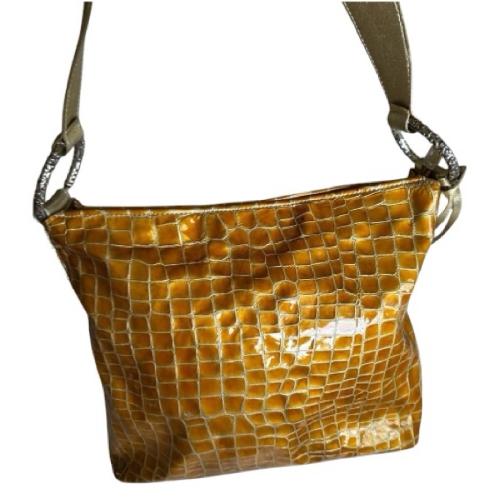 Brighton Mustard Croc-Embossed Shoulder Bag
